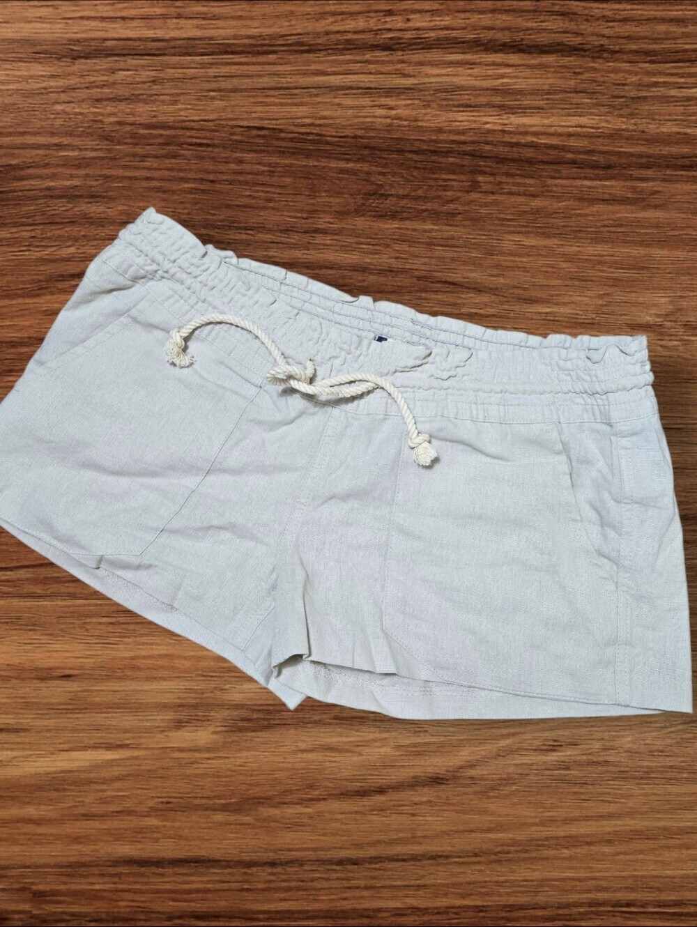 Roxy Tan Linen Blend Low Rise Athletic Drawstring Shorts